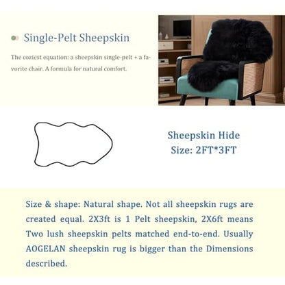 AOGELAN Black Fluffy Fluffy Shaggy Fur Area Rug, Fuzzy Genuine Sheepskin Rug, Soft Fur Pup Carpet, Chair Sofa Seat Cover(Black, Single Pelt/2FT*3FT) - color: Black, size: 2' x 3' (Single Pelt)