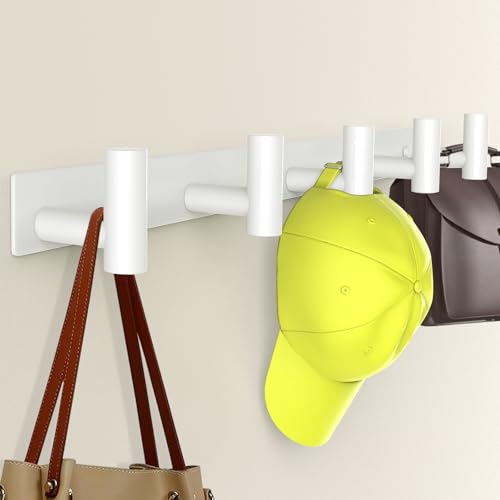 Wall Mounted Coat Rack-5 Hooks, Heavy Duty Stainless Steel Wall Hooks for Towel Coat Bag, Hat Rack Coat Hanger Coat Hooks Towel Racks for Bathroom Entryway Kitchen Hotel Office (White, 1 Pack) - color: White, size: "T" Shape 5 Hooks - 1 Pack
