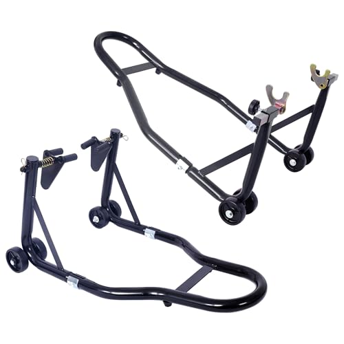850lbs Motorcycle Stands Front and Rear, Heavy Duty Motorcycle Stand Lift with 4 Wheels & Extended Handle, Universal Paddock Stand & Motorcycle Wheel Stands for Maintenance Cleaning (Black+1000lbs) - color: Black+1000lbs
