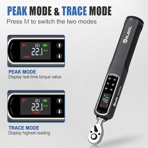 Digital Torque Wrench 1/4 Drive, 0.4-22.1 Ft.Lb/0.5-30 Nm Dual Direction Rachet Torque Wrench with Vibration, Buzzer and LED Alert, Electronic Torque Wrench for Bike Motorcycle Car Repair - size: 0.4-22.1 Ft.Lb/0.5-30 Nm-1/4"