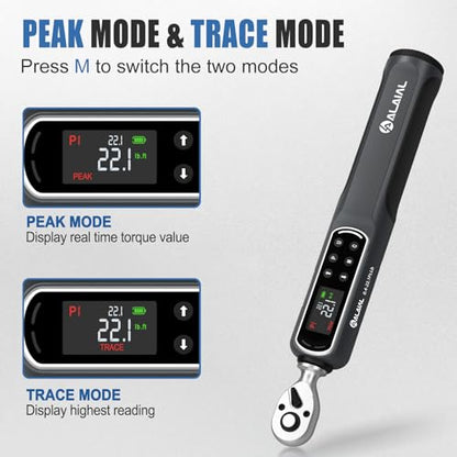 Digital Torque Wrench 1/4 Drive, 0.4-22.1 Ft.Lb/0.5-30 Nm Dual Direction Rachet Torque Wrench with Vibration, Buzzer and LED Alert, Electronic Torque Wrench for Bike Motorcycle Car Repair - size: 0.4-22.1 Ft.Lb/0.5-30 Nm-1/4"