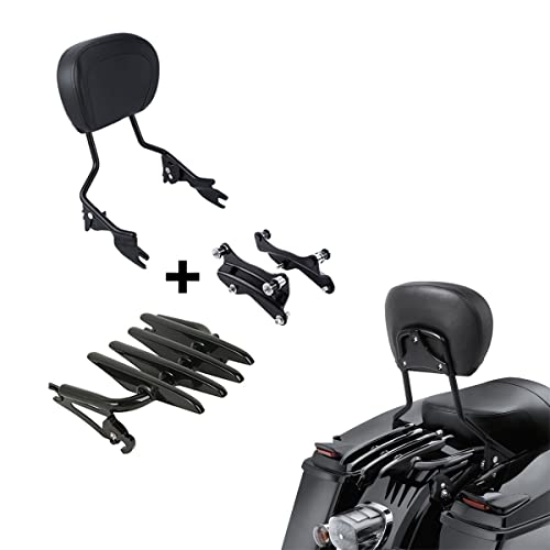 XFMT Detachable Sissy Bar Passenger Backrest Pad W/Stealth Luggage Rack & 4-Point Docking Hardware Kits Fit For Harley Touring Road King Street Glide Road Glide Electra Glide 2014-Later, Black - color: Black Stealth Luggage Rack, size: For Harley Touring