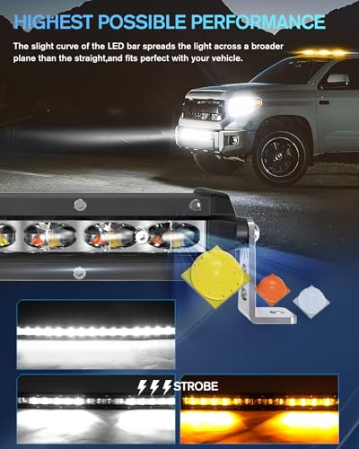 BraveWAY [Curved] [White & Amber Strobe] 32 inch LED Light Bar, Single Row Slim LED Bar for Off-Road, Truck, SUV, ATV, UTV, Car, Flashing Chase Light with Wiring Harness - color: 32in [Curved][White & Amber Strobe]