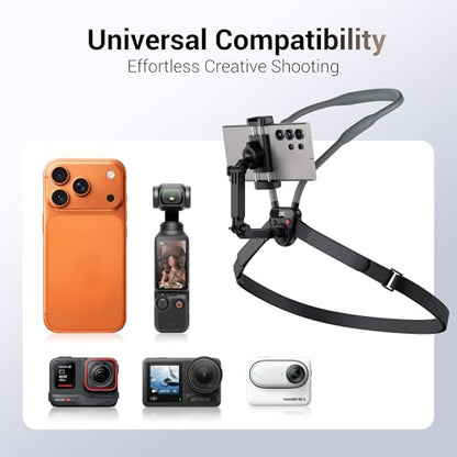 JJC Neck Phone Holder Camera POV Chest Mount, Hands-Free Recording for Samsung S26 S24 Xiaomi 17 16 Ultra iPhone 17 16 Pro Max, GoPro Hero 13 12 DJI Osmo Action 6 5 for Hiking Cycling Vlogging