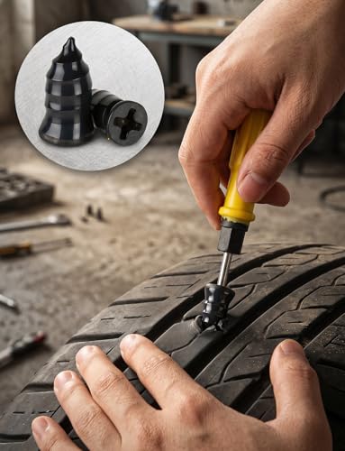 Emergency Tire Repair Nails 110PCS, 2 Sizes Vacuum Rubber Tire Screw Plug Repair Kit, Flat Tire Quick Fix Rubber Nail Tool with Screwdriver for Car Motorcycle Jeep Truck Puncture (70S+40L) - size: 110Pcs