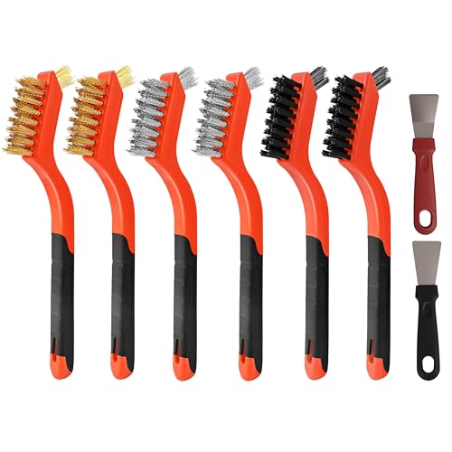 6 Pieces Wire Brushes Set, Nylon/Brass/Stainless Steel Bristles for Cleaning Welding Slag and Rust,Scratch Brush with Mini Head & Hanging Hole for Everyday Cleaning (12, Combo Pack) - color: combo pack