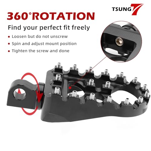 TSUNG Off Road Motorcycle Foot Pegs MX Style Footpegs – Compatible with Dyna, Fatboy, Sportster, Iron 883, CNC Wide 360° Rotating Foot Pedals (Black) - color: Black