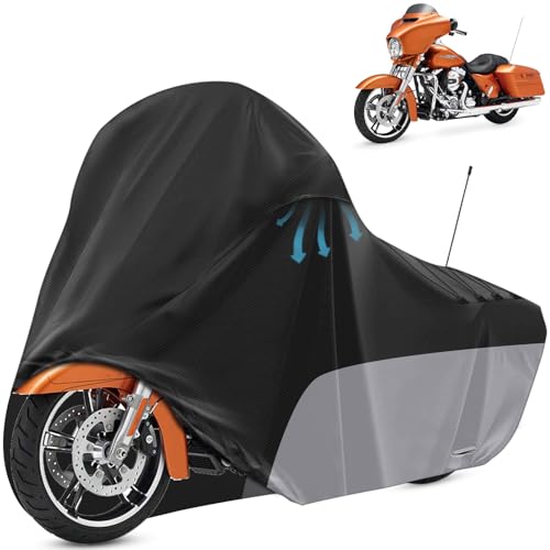 Motorcycle Cover for Touring Models Harley Davidson Road King Road Glide Street Glide Electra Glide Low Rider-ST Indoor & Outdoor All Weather Protection with Vents (Black&Grey) - size: Side Box