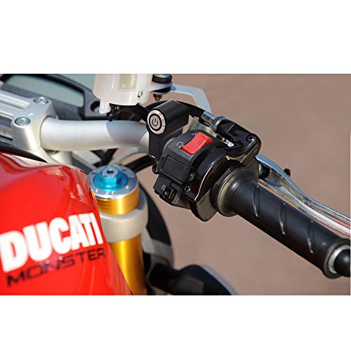CNC Aluminum Motorcycle Handlebar Switch for 7/8" Bars, 12V 10A ON-Off Switch with Waterproof Rocker & LED Light (Red) for Fog Lights, Horn, Headlight