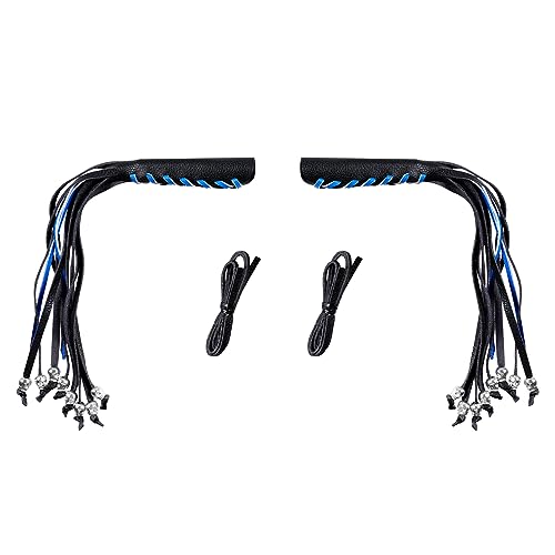 Motorcycle Lever Cover PU Leather Fringed Brake Clutch Covers Universal Grip Tassels Motorcycle Handlebar Covers with Skull Beads - color: Black with Blue Strap