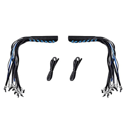 Motorcycle Lever Cover PU Leather Fringed Brake Clutch Covers Universal Grip Tassels Motorcycle Handlebar Covers with Skull Beads - color: Black with Blue Strap