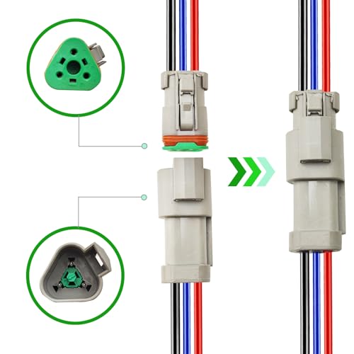 14 AWG 3 Pin DT Connector, 3 Wire Automotive Waterproof Electrical Connectors, 14 Gauge Male and Female Quick Connect Harness for Car Truck Boat -4 Pack - style: 3 Pin
