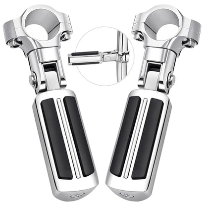 PBYMT Highway Footpegs, 1"&1.25" Highway Pegs Stainless Steel Aluminum Adjustable Fit for Harley Davidson Street Glide Road King Road Glide Softail Dyna 1-1/4" Engine Guard Style C Chrome Black - color: CHROME