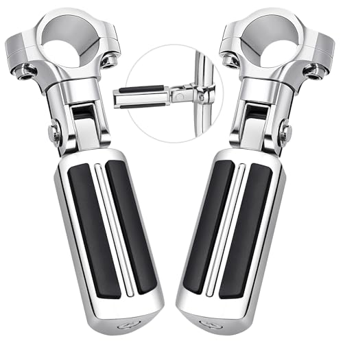 PBYMT Highway Footpegs, 1"&1.25" Highway Pegs Stainless Steel Aluminum Adjustable Fit for Harley Davidson Street Glide Road King Road Glide Softail Dyna 1-1/4" Engine Guard Style C Chrome Black - color: CHROME