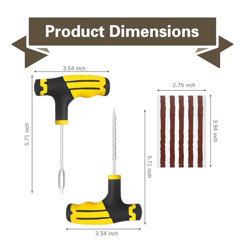 12 PCS Tire Repair Kit, Tire Patch Kit with 10 Rubber Plugs, 2 T-Handles, Flat Tires Puncture Repair Tools, Flat Tires Emergency Repair Set for Car, Motorcycle, Truck, ATV - size: 12 PCS