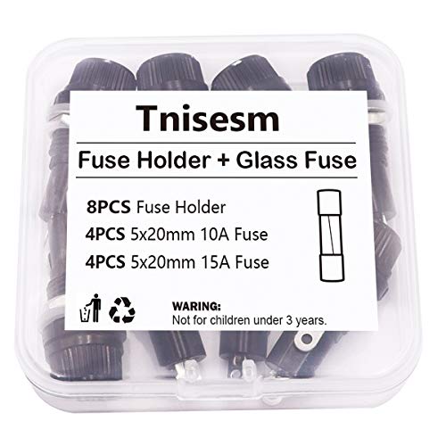Tnisesm 8 Pcs Panel Mounted 5x20mm Screw Cap Fuse Holder Socket AC 250V 10A/AC 125V 15A Black with 8 Pcs Glass Tube Fuse(10A+15A) - color: 8PCS