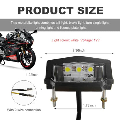 License Plate Lamp Assembly, 12V LED Bright Motorcycle Rear Tail Brake Light Turn Signals, 6K Waterproof Tail Light License Plate Lamp Universal for Most Motorbikes