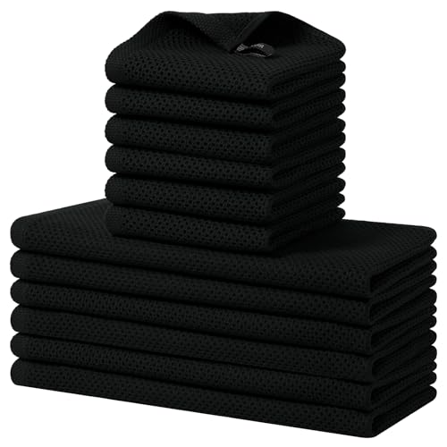 Homaxy 100% Cotton Kitchen Towels and Dishcloths Set, 12 x 12 Inches and 13 x 28 Inches, Set of 12 Bulk Kitchen Towels Set, Ultra Soft Absorbent Dish Cloths for Washing Dishes, Black - color: Black, style: 12-Piece Set