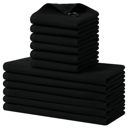 Homaxy 100% Cotton Kitchen Towels and Dishcloths Set, 12 x 12 Inches and 13 x 28 Inches, Set of 12 Bulk Kitchen Towels Set, Ultra Soft Absorbent Dish Cloths for Washing Dishes, Black - color: Black, style: 12-Piece Set