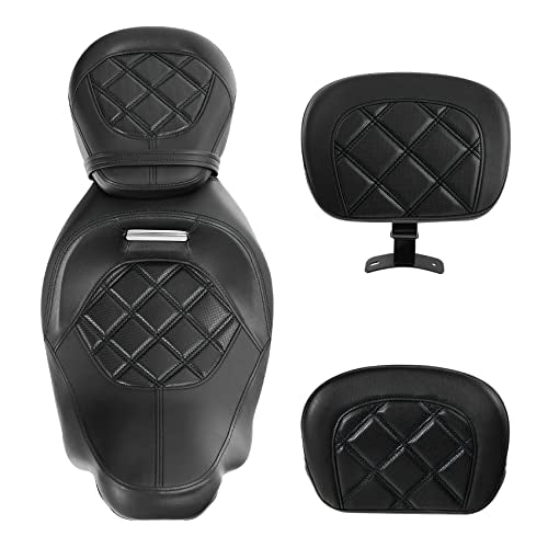Seat Cushion, SLMOTO Motorcycle Low-Profile Rider Seat 2-Piece Two Up Rider Passenger Seat and Sissy Bar Backrest Pad For Harley Touring CVO Road King Street Glide Road Glide Electra Glide 14-23 Black - color: Black