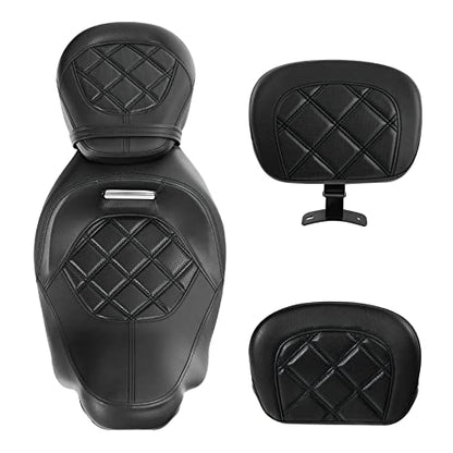 Seat Cushion, SLMOTO Motorcycle Low-Profile Rider Seat 2-Piece Two Up Rider Passenger Seat and Sissy Bar Backrest Pad For Harley Touring CVO Road King Street Glide Road Glide Electra Glide 14-23 Black - color: Black