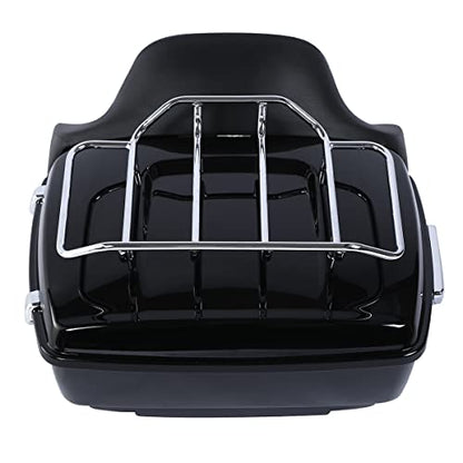 SLMOTO Vivid Black King Tour Trunk Trunk w/Chrome latch kit +Luggage Rack+Backrest Fits For Harley Davidson Touring Road King, Road Glide, Street Glide and Select CVO Models 2014-2024 - color: AStyle #14