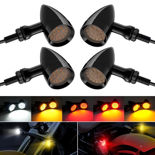 PBYMT Motorcycle Bullet Front Rear Turn Signal White Amber Light SMD Blinker Indicator Compatible with Honda Yamaha Suzuki Kawasaki (Gloss Black) - color: Gloss Black