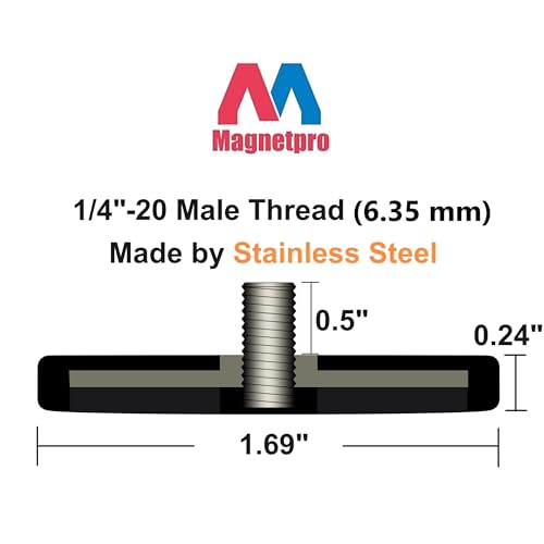 Magnetpro 4 Pieces Strong Rubber Coated Mounting Magnets Anti-Scratch & Anti Corrosion, Over 30 LB Adhesive Power, with 1/4"-20 Stainless Steel Male Thread and Nut for PTZ, Camera - size: 30LB - 1/4"-20 Male SS 4P