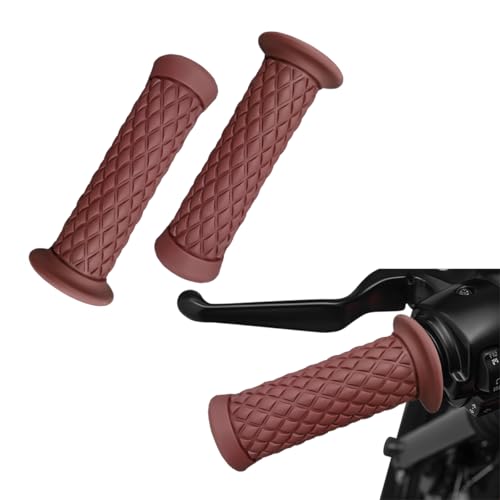 2 PCS Motorcycle Hand Grips, 7.8" Anti-Slip Soft Rubber Thruster Grip Handlebar, Comfortable Vintage Motorcycle Handlebar Pillow Top Grips, Motorcycle Hand Bar Replacement (Brown) - color: Brown