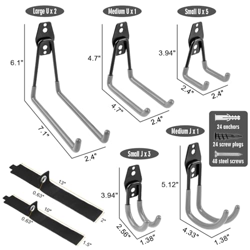 Garage Hooks Heavy Duty 14 Pack, Steel Garage Storage Hooks, Tool Hangers for Garage Wall Utility Wall Mount Garage Hooks and Hangers with Anti-slip Coating for Garden Tools, Ladders, Bulky Items - color: Gray
