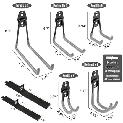 Garage Hooks Heavy Duty 14 Pack, Steel Garage Storage Hooks, Tool Hangers for Garage Wall Utility Wall Mount Garage Hooks and Hangers with Anti-slip Coating for Garden Tools, Ladders, Bulky Items - color: Gray