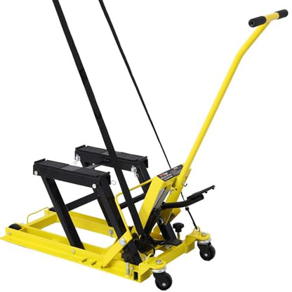 Hydraulic Motorcycle Lift Jack - 1500 Lbs Capacity, Portable ATV Scissor Lift Table with 4 Wheels, Foot-Operated Hoist Stand with Tie-Down, Yellow - color: Yellow