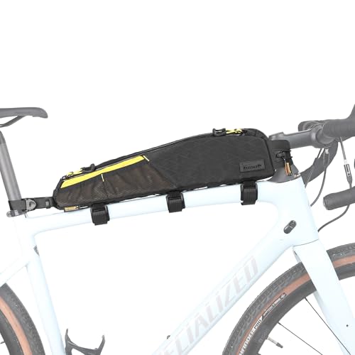Rhinowalk Bike Frame Bag 2.1L, Waterproof Front Tube Bag with Dual Compartments, YKK Zipper, Phone Storage & Cable Port – Fits Most Bikes – Black+Yellow - color: Black+Yellow, 2.1L