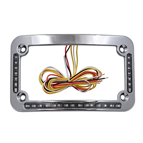 HTTMT- Dual LED Curved Motorcycle License Plate Frame w/Turn-Signal,Brake Light - Chrome Finish Universal Compatible with Any Motorcycle [P/N: MT294-007-CD]… - color: Chrome