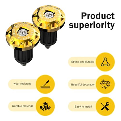 2 PCS Motorcycle Bar End Plug, Aluminum Alloy Handlebar Grip End Caps for Electric Car Scooters, Off-Road Motorcycles (Gold) - color: Gold