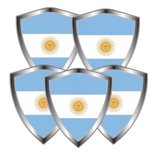 Argentina Flag Decal Sticker - Argentine Flags Shield Shape Reflective Vinyl Car Stickers - for Car Window Bumper Laptop Waterproof Sticker (5Pcs) - color: Argentina