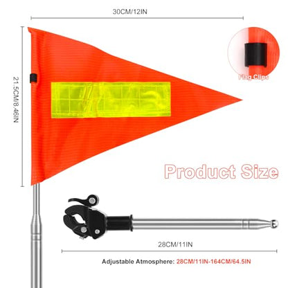 Golf Cart Flag Pole, Retractable Bike Flags With Pole For Safety, High Visibility Double-Sided Reflective Bicycle Flag (Telescopic 28-160cm)