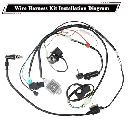 50cc Dirt Bike Wiring Harness Complete Kit with Full Wave Regulator A7TJC Spark Plug for 49cc 50cc 70cc 90cc 110cc 125cc Chinese Dirt Pit Bike with 4-Stroke Engine - style: ZMBWH004YFJ