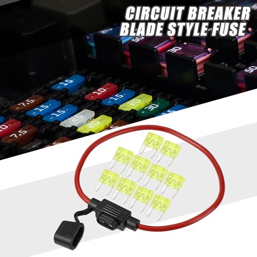 20A Mini Blade Stye Fuse 12 AWG Fuse Holder Waterproof 12 Gauge Fuse Holder Blade Style Inline Fuse Holder Metal Black
