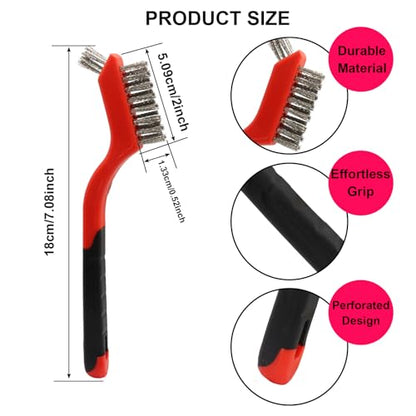 3PCS Stainless Steel Little Wire Brush Set, Curved Handle Brush for Cleaning Rust Removal in Holes DIY Enthusiasts - style: Red-Stainless Steel