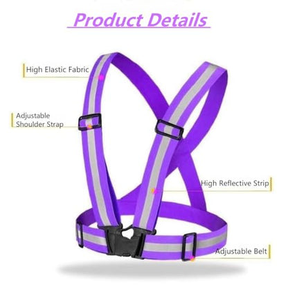 Reflective Vest, High Visibility Safety Vest Straps Reflective Gear for Night Running Walking Cycling for Men Women Kids - color: Purple