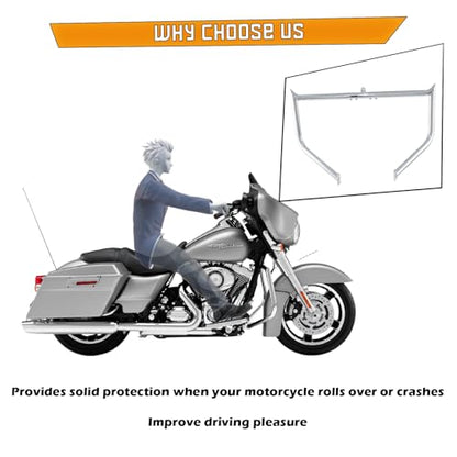 Kinglemc Crash Bar Engine Guard Highway Freeway Bar for Harley Touring Road King Street Glide Electra CVO, Trike Models 09-23 (Chrome-Updated) - color: Chrome-Updated