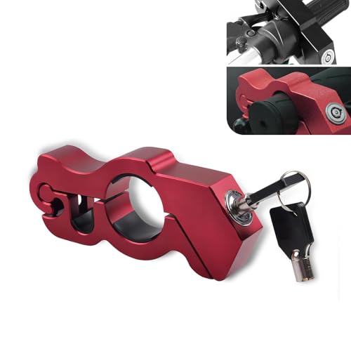 Motorcycle Handle Lock, Heavy Duty Anti Theft Grip Brake Lock, Alloy Handlebar Throttle Security Accessories, Fit for Motorcycles, Bicycles, ATVs (Red) - color: Red