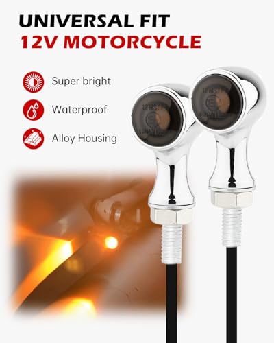 Small Round LED Turn Signals Motorcycle Brake Tail Lights Rear Blinkers Chrome Red Amber Light Universal for Cruiser Bobber Street Bike Cafe Racer Motorbikes (A-Chrome-Amber&Red) - color: A-Chrome-Amber&Red