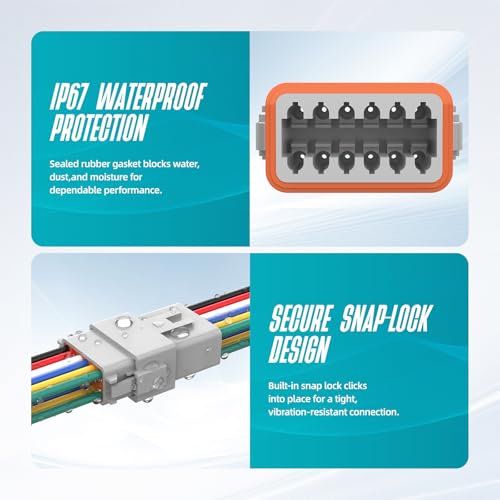 12 Pin DT Connector Kit Gray Waterproof Deutsch Automotive Connectors Kit with Solid Terminals and Sealing Plugs for Car Truck Motorcycle Marine Wiring 14–20 AWG，3 Sets - size: 12 Pin 3 Sets