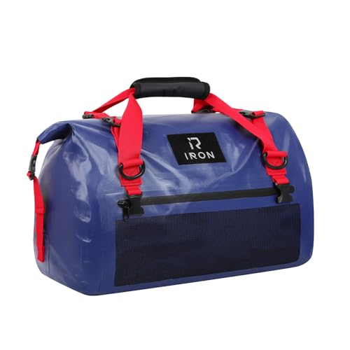IRON JIA'S Motorcycle Dry Bag - Waterproof Duffle & Luggage Tail Bag Saddle Bags with Roll Top Closure, Shoulder Straps, Inner Pocket and Mesh Pocket (Navy Blue, 50L) - color: Navy Blue, size: 50L