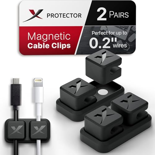 Magnetic Cable Holders X-Protector 2 Pairs - Premium Cable Clips - Self-Adhesive Cable Holder for Car - Cord Organizer for Desk - Cable Organizer - Black Wire Organizer - Cord Management for Wires! - size: 2 PAIRS, Black