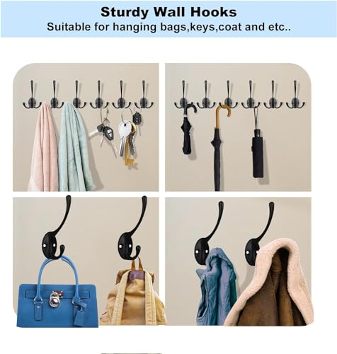 Kruodop 10Pcs Coat Hooks Wall Hooks for Hanging Heavy Duty, Wall Mounted Black Towel Hooks, Metal Single Coat Hanger with Screws Cup Retro for Coats, Handbags, Towels - color: black 10pcs