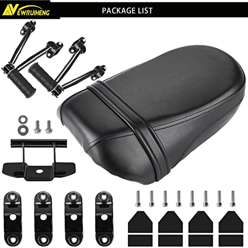 Black Synthetic Leather Rear Passenger Seat and Heavy Alloy Steel Foot Pegs Kit Compatible with Kawasaki Vulcan S 650 VN650 2015-2025