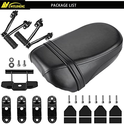 Black Synthetic Leather Rear Passenger Seat and Heavy Alloy Steel Foot Pegs Kit Compatible with Kawasaki Vulcan S 650 VN650 2015-2025